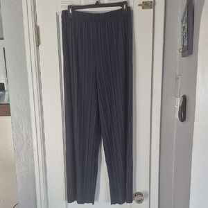Pleated Elastic Waist Pleated Flowy Pants - Navy